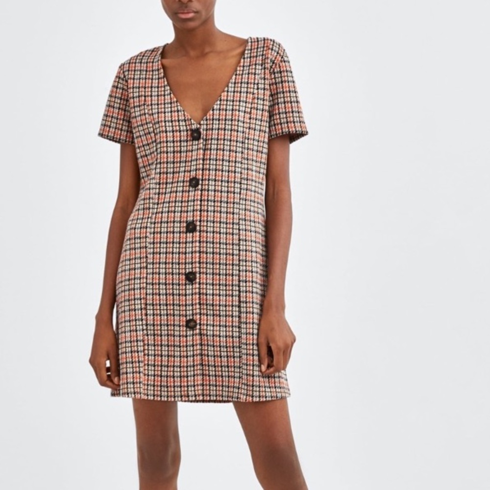 Zara Plaid Short Sleeve plaid Dress